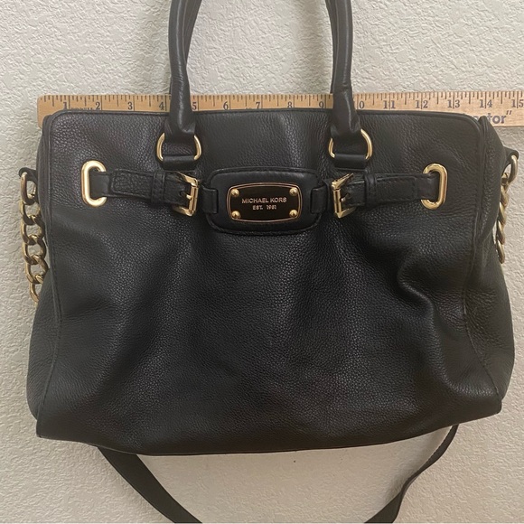 MICHAEL Michael Kors Hamilton Large Black Pebbled Leather Satchel Shoulder Bag - Picture 7 of 16